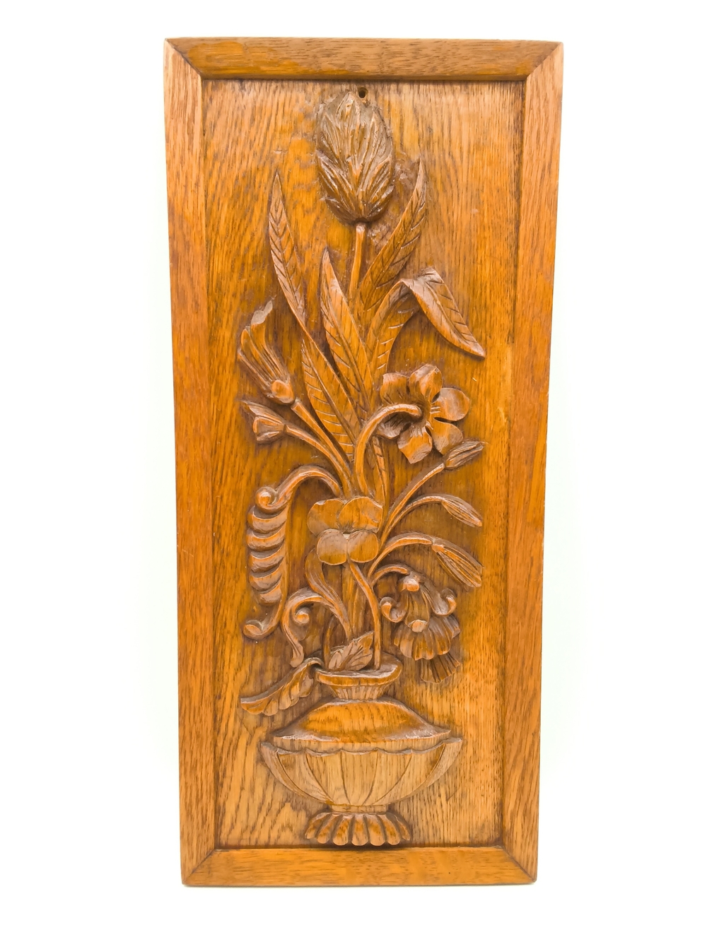 Antique Hand Carved Oak Wood Floral Relief Wall Panel Architectural Salvage